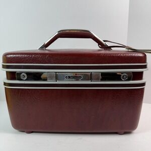 Vintage Samsonite Red Vinyl Hard Shell Travel Vanity Train Case W Keys Locking